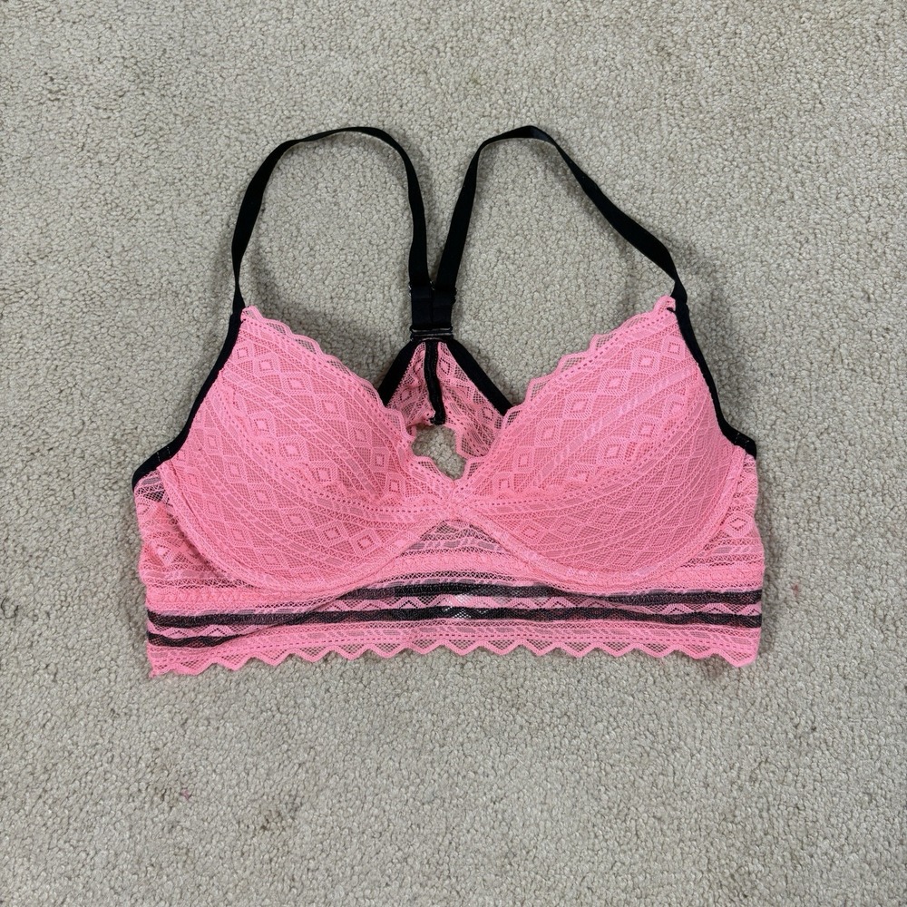 Victoria's Secret Medium Pink Lacey Racerback Underwire Bra Black